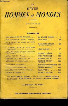 LA REVUE HOMMES ET MONDES N° 10 - MON AMBASSADE EN ESPAGNE... Sir SAMUEL HOARE ..BERLIN-HOTEL 43 — Roman — 1ree partie.. VICKI BAUM..DEUX IMAGES DE ...
