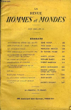 LA REVUE HOMMES ET MONDES N° 11 - ANTAGONISME ENTRE LES ALLIES.RENÉ PAYOT. . . .BERLIN-HOTEL 43—Roman — 2e partie.VICKI BAUM LE VOYAGEUR VOILÉ. ...