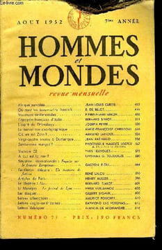 LA REVUE HOMMES ET MONDES N° 73 - Afrique survolée. JEAN-LOUIS CURTIS...Où sont les sous-marins Russes?. R. DE BELOT...Vacances sentimentales. ...