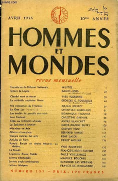 LA REVUE HOMMES ET MONDES N° 105 - Enquête sur la Défense Nationale. MILITES.Ignace de Loyola. DANIEL-ROPS.de l'Académie FrançaiseClaudel mort et ...