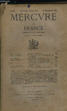 MERCURE DE FRANCE N° 563 - TOME CLII - Flaubert et l'opinion par René Dumesnil, Le Pacifisme et le problème du Pacifique par Georges Batault, Ugua ...