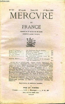 MERCURE DE FRANCE N° 737 - TOME CCX - André V. Pierre. Une Politique d'après Kipling..Maurice Beaubourg. Bouillotte, roman (I).Guy Lavaud. Poétique du ...