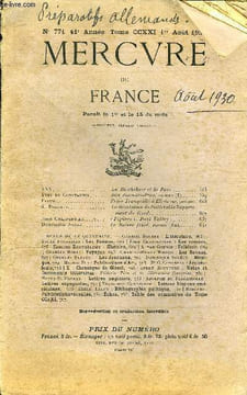 MERCURE DE FRANCE N° 771 - TOME CCXXI - XXX. La Reichsheer et la Paix .Yves de Constantin. Don Juan-les-Pins, roman (I).Fagus. Frère Tranquille à ...
