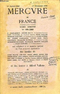 MERCURE DE FRANCE N° 999-1000 - TOME CCXCVIII - Première partie.Alfred Vallette. « Mercure de France ».Alfred Vallette. Le « Mercure de France » ...