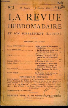 LA REVUE HEBDOMADAIRE ET SON SUPPLEMENT ILLUSTRE L'INSTANTANE TOME I N°2 - Dmitri MEREJKOWSKI.. Lettre ouverte à Wells sur le bolchevisme...Louis ...