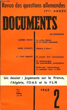 DOCUMENTS - REVUE DES QUESTIONS ALLEMANDES 17e ANNEE N°2 - ALFRED FRISCH : Le mythe libéral et la réalité allemande. HANS SCHMITZ : Malaise à Bonn ? ...