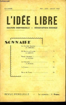 L'IDEE LIBRE 52e ANNEE N°4 - Les Sociétés Secrètes. (R. LABREGERE). De Renan au Concile. (J. GOFFINET). Penser librement .(R. MAURICE). Les ...