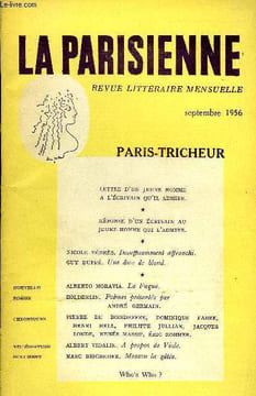 LA PARISIENNE N° 36 - PARIS-TRICHEUR. LETTRE D’UN JEUNE HOMME a l’écrivain qu’il admire.RÉPONSE D’UN ÉCRIVAIN AU JEUNE HOMME QUI L’ADMIRE.Nicole ...