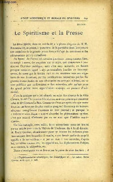 REVUE SCIENTIFIQUE ET MORALE DU SPIRITISME 16e ANNEE N°11 - Le Spiritisme et la Presse.. Gabriel DELANNE.La Théorie du corps fluidique selon le ...