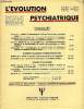 L'EVOLUTION PSYCHIATRIQUE FASCICULE I - DALLE (B.) : Troubles du comportement et Vie dans les nouveaux ensembles urbains. HARTMANN (R.) et WITTER (H.) ...
