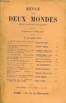 REVUE DES DEUX MONDES XCIVe ANNEE N°1 - LE FESTIN DES AUTRES. - Première partie. COLETTE YVERLETTRES A LA PRINCESSE JULIE. - II.(1875-1891). ERNEST ...