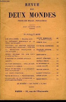 REVUE DES DEUX MONDES CIIIe ANNEE N°2 - LES DECLASSES. - Deuxieme partie. HENRY BORDEAUX. de l'Académie française. LE PRÉSIDENT ROOSEVELT ET LA CRISE ...