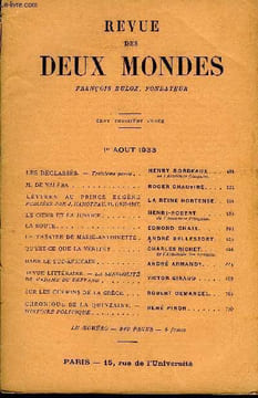 REVUE DES DEUX MONDES CIIIe ANNEE N°3 - LES DECLASSES. Troisième partie. HENRY BORDEAUX de l'Académie française.M. DE VALERA.. ROGER CHAUVIRÈ. LETTRES ...
