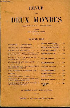 REVUE DES DEUX MONDES CVIe ANNEE N°4 - L'INTRUSE. Première partie. HENRY BORDEAUX de l’Académie française.PSYCHOLOGIE HITLÉRIENNE. ROBERT D’HARCOURT. ...