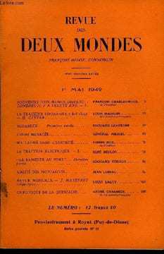 REVUE DES DEUX MONDES CXIIe ANNEE N°9 - SOUVENIRS D’UN MONDE DISPARU. - LONDRES IL Y A TRENTE ANS. — I. FRANÇOIS CHARLES-ROUX. de l'institut.LA ...
