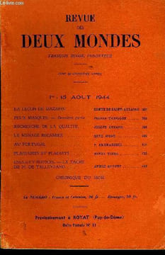 REVUE DES DEUX MONDES CXIVe ANNEE N°21 - LA LEÇON DE MAZARIN. COMTE DE SAINT-AULAIRE. FEUX MASQUES. — Deuxième partie. PIERRE VARILLON. RECHERCHE DE ...