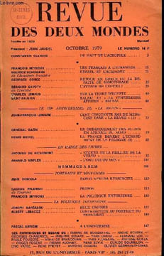 LA REVUE DES DEUX MONDES N°10 - CONSTANTIN TSATSOS. DU HAUT DE L’ACROPOLE..FRANÇOIS SEYDOUX. LES FRANÇAIS A L'ETRANGER ..MAURICE SCHUMANN de ...