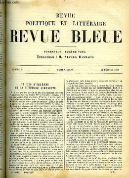 REVUE BLEUE - REVUE POLITIQUE ET LITTERAIRE 27e ANNEE N°8 - Le duc d'Orléans ou la clémence d'Auguste par A.R., L'oncle Scipion Maginot par André ...