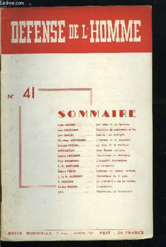 DEFENSE DE L'HOMME 5e ANNEE N° 41 - Les idées et les hommes par Louis Lecoin, Objection de conscience et foi par Jean Gauchon, Liberté : un exemple ...