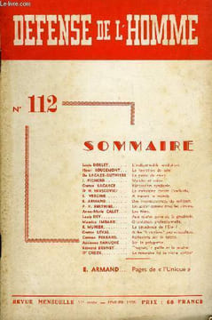 DEFENSE DE L'HOMME 11e ANNEE N° 112 - Louis DORLET. L’indispensable révolution.Henri ROUGEMONT. La tentation du pire.De LACAZE-DUTHIERS. La peine de ...