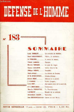 DEFENSE DE L'HOMME 17e ANNEE N° 183 - Louis DORLET..La revanche de Malthus.Henri ROUGEMONT. Valses et musiquesS. VERGINE. A travers le monde.Claude ...
