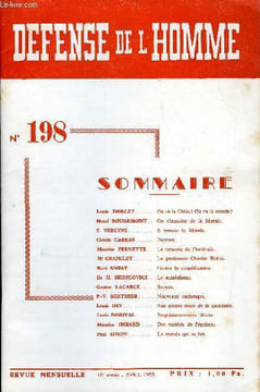 DEFENSE DE L'HOMME 18e ANNEE N° 198 - Louis DORLET. Où va la Chine ? Où va le monde ?Henri ROUGEMONT . On s’inquiète de la Morale.S. VERGINE. A ...