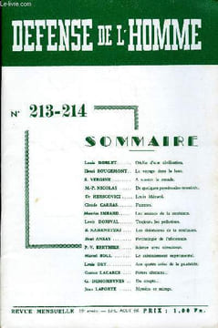 DEFENSE DE L'HOMME 19e ANNEE N° 213-214 - Louis DORLET..Déclin d’une civilisation.Henri ROUGEMONT.. Le voyage dans la lune.S. VERGINE. A travers le ...