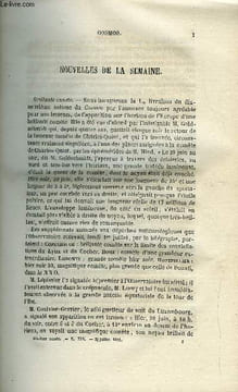 COSMOS N° 1 - Nouvelles de la semaine par F. Moigno, Faits de science, Faits d'astronomie par R. Radau, Faits météorologiques, Photographie - Faits ...
