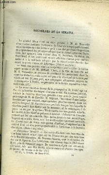 LES MONDES (COSMOS) N° 12 - Habitations lacustres, De l'existence des Saigas en France a l'age du Renne, Des relations que présentent les phénomènes ...