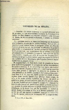 LES MONDES (COSMOS) N° 13 - Incendies - Un nouvel équipement ou appareil protecteur pour les pompiers, Moyen de recueillir les diatomées, Année ...
