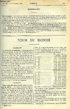 LE COSMOS - REVUE DES SCIENCES ET DE LEURS APPLICATIONS N° 556 - Les francais grandissent, Distribution des terres et des mers a la surface du globe, ...