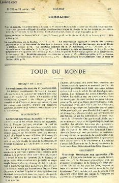 LE COSMOS - REVUE DES SCIENCES ET DE LEURS APPLICATIONS N° 782 - Le tremblement de terre du 1er janvier 1900, Les nouveaux métaux du soleil, Tramways ...