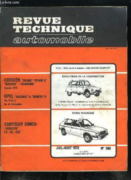 REVUE TECHNIQUE AUTOMOBILE N° 380 - Etude technique et pratique Chrysler Simca Horizon, Fiche technique Chrysler Silca Horizon LS, Fiche technique ...