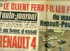 L'AUTO JOURNAL N° 402 - Le client fera-t-il les frais du mariage Renault-Peugeot ?, Au banc d'essai : Renault 4, N.S.U. 110 la plus vendue en France ...
