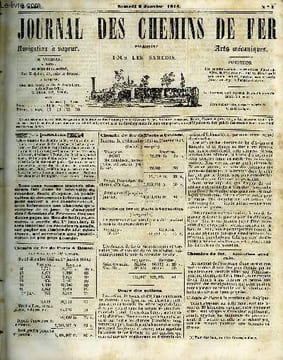 JOURNAL DES CHEMINS DE FER 3e ANNEE N° 92 - Recettes des chemins de fer, Cours des actions, Chemins de fer français (Situation générale), Exécution et ...