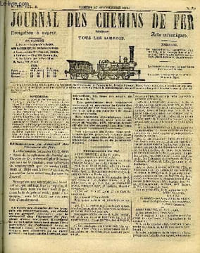 JOURNAL DES CHEMINS DE FER 4e ANNEE N° 182 - Des compagnies nouvelles, Travaux du chemins de fer de Paris a Lyon, Chemins de fer de Paris a Genève, ...