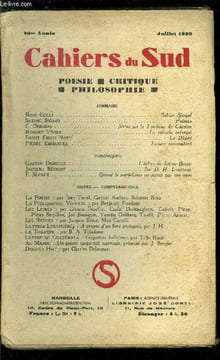 LES CAHIERS DU SUD N° 218 - Sabine Sicaud par Rose Celli, Poèmes par Sabine Sicaud, Notes sur le tombeau de Gémiste par C. Dimaras, Le miracle enfermé ...