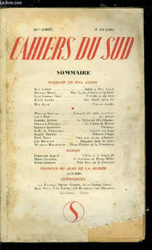 LES CAHIERS DU SUD N° 273 - Adieu a Max Jacob par Jean Cassou, Max Jacob, l'ombre et la proie par Maurice Morel, Tartuffe a dit vrai par Léon Gabriel ...