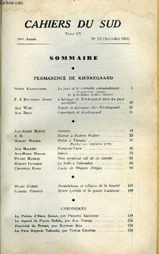LES CAHIERS DU SUD N° 371 - Permanence de Kierkegaard, Le faux et le véritable extraordinaire par Soren Kierkegaard, L'héritage de Kierkegaard dans ...