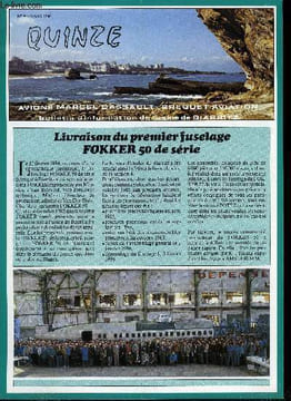 QUINZE N° 90 - Livraison du premier fuselage Fokker 50 de série, Pourquoi et comment l'avion vole-t-il ?, Le don du sang, Les suiveurs de pièces, ...