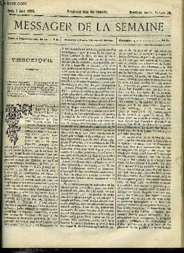 LE MESSAGER DE LA SEMAINE N° 36 - Les travailleurs illustres du dix neuvième siècle par la comtesse de Bassanville, Suzanne David (suite) par F. de ...