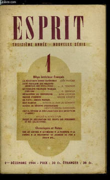 Esprit n° 105 - Bilan intérieur français - La résistance comme expérience par Jean Maigne, Suite française aux maladies infantiles des révolutions par ...