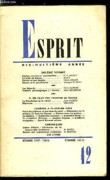 Esprit n° 162 - Balzac vivant - Balzac, romancier essentialiste par C.E. Magny, Le style de Balzac par Alain, Balzac et son double par Henry Miller, ...