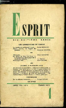 Esprit n° 163 - Les carrefours de Camus - Le monde du condamné a mort par Rachel Bespaloff, Albert Camus, ou l'appel des humiliés par Emmanuel ...