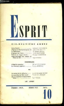 Esprit n° 183 - Frère Martin par Georges Bernanos, L'église et l'action française par Adrien Dansette, La réification par Dr Joseph Gabel, A propos de ...