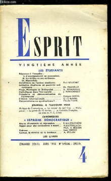 Esprit n° 189 - Les étudiants - Réponses a l'enquête : l'enseignement en accusation, Le milieu et ses militants, Mentalités, Conditions de l'action ...