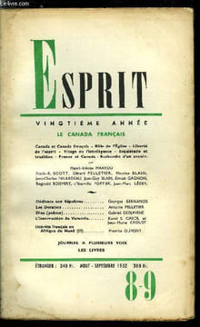 Esprit n° 193-194 - Le Canada français, Canada et Canada français, Role de l'église, Liberté de l'esprit, Visage de l'intelligence, Inquiétude et ...
