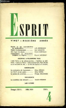 Esprit n° 213 - Barrès et les contradictions du nationalisme par J.M. Domenach, Médée l'enchanteresse par José Bergamin, Une leçon de dessin par ...