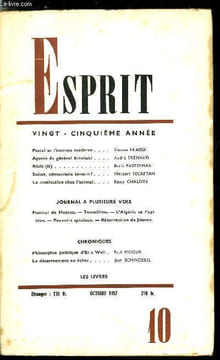 Esprit n° 254 - Pascal et l'homme moderne par Simone Fraisse, Agonie du général Krivitski par André Frénaud, Récit par Boris Pasternak, Suisse, ...