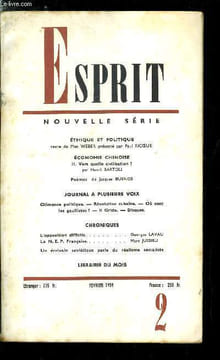 Esprit n° 270 - Ethique et politique par Max Weber, Economie chinoise, vers quelle civilisation ? par Henri Bartoli, Clémence politique, Révolution ...